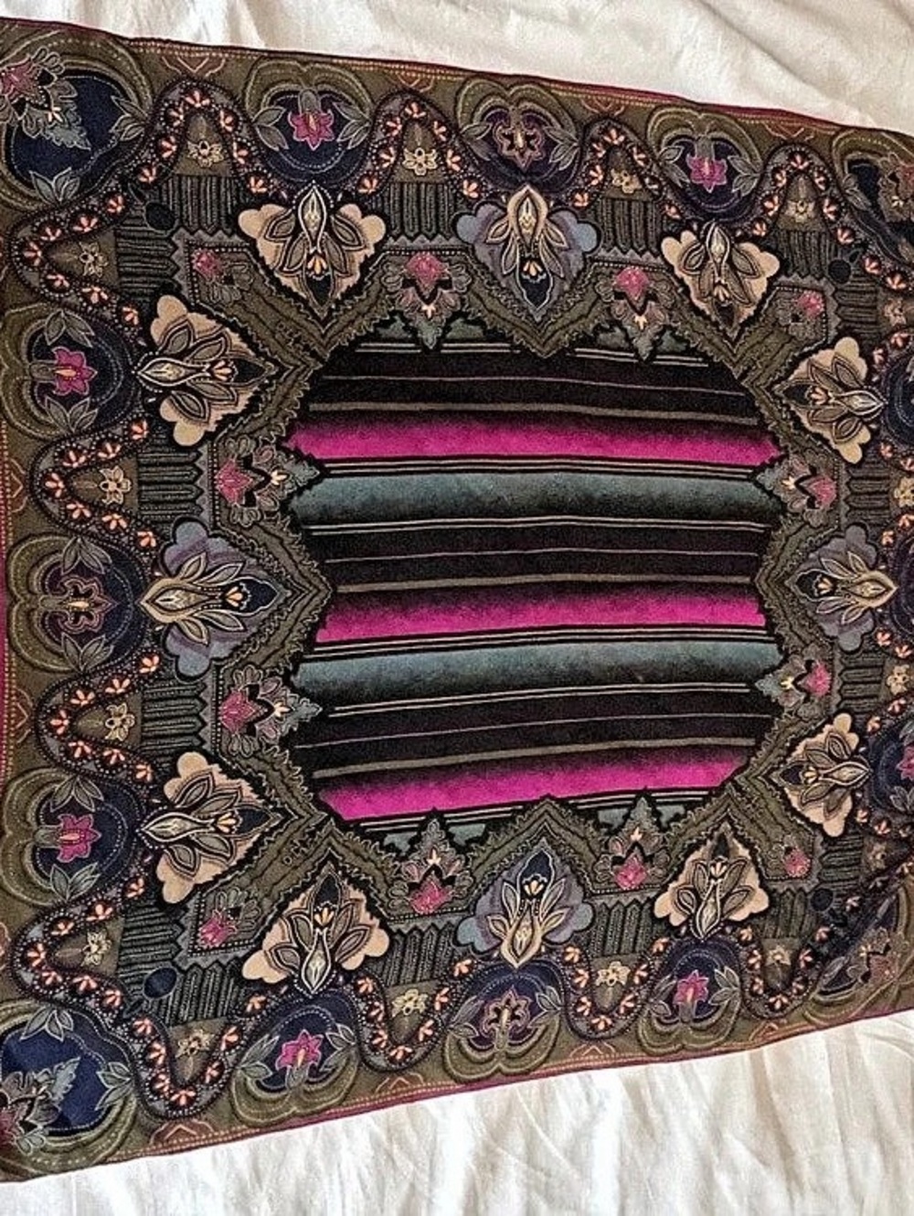 Vintage Oscar de la Renta Floral Scarf in Black & Pink